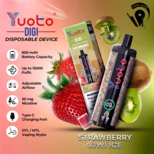 yuoto digi 15000 puff strawberry kivi ice